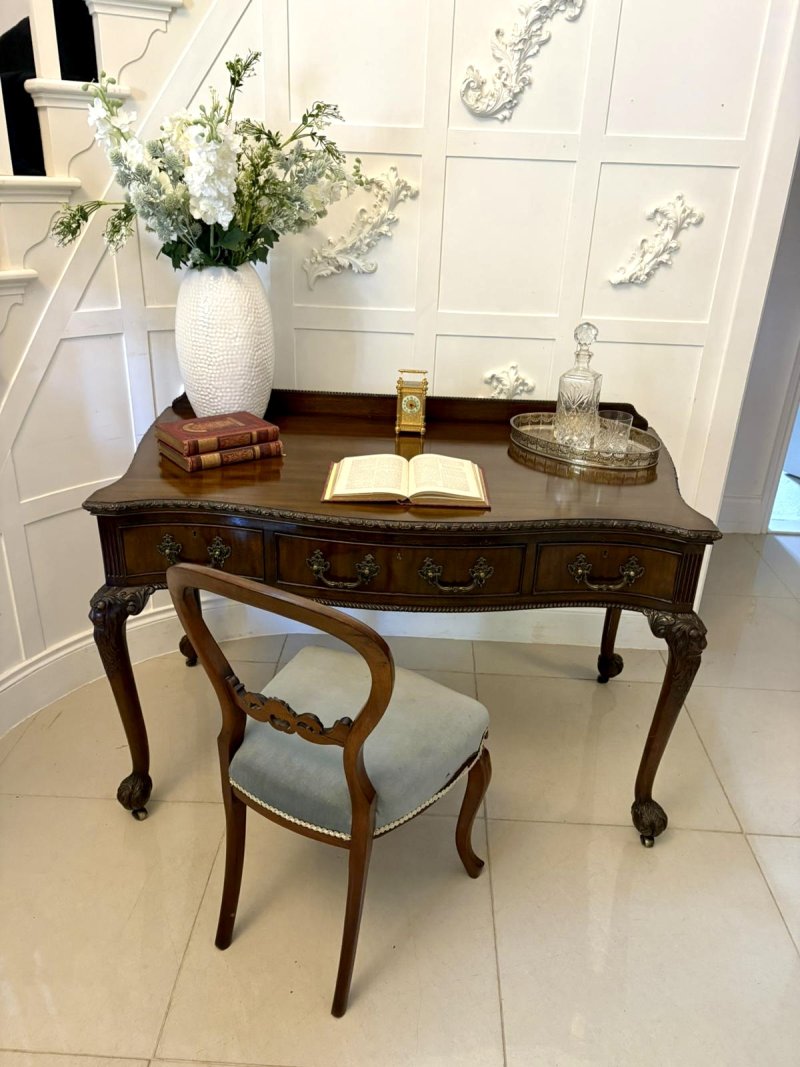 Antique Victorian Quality Carved Mahogany Desk/Console Table - Image 2